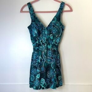 Floral Blue and Green Women's Dress size 14 great condition